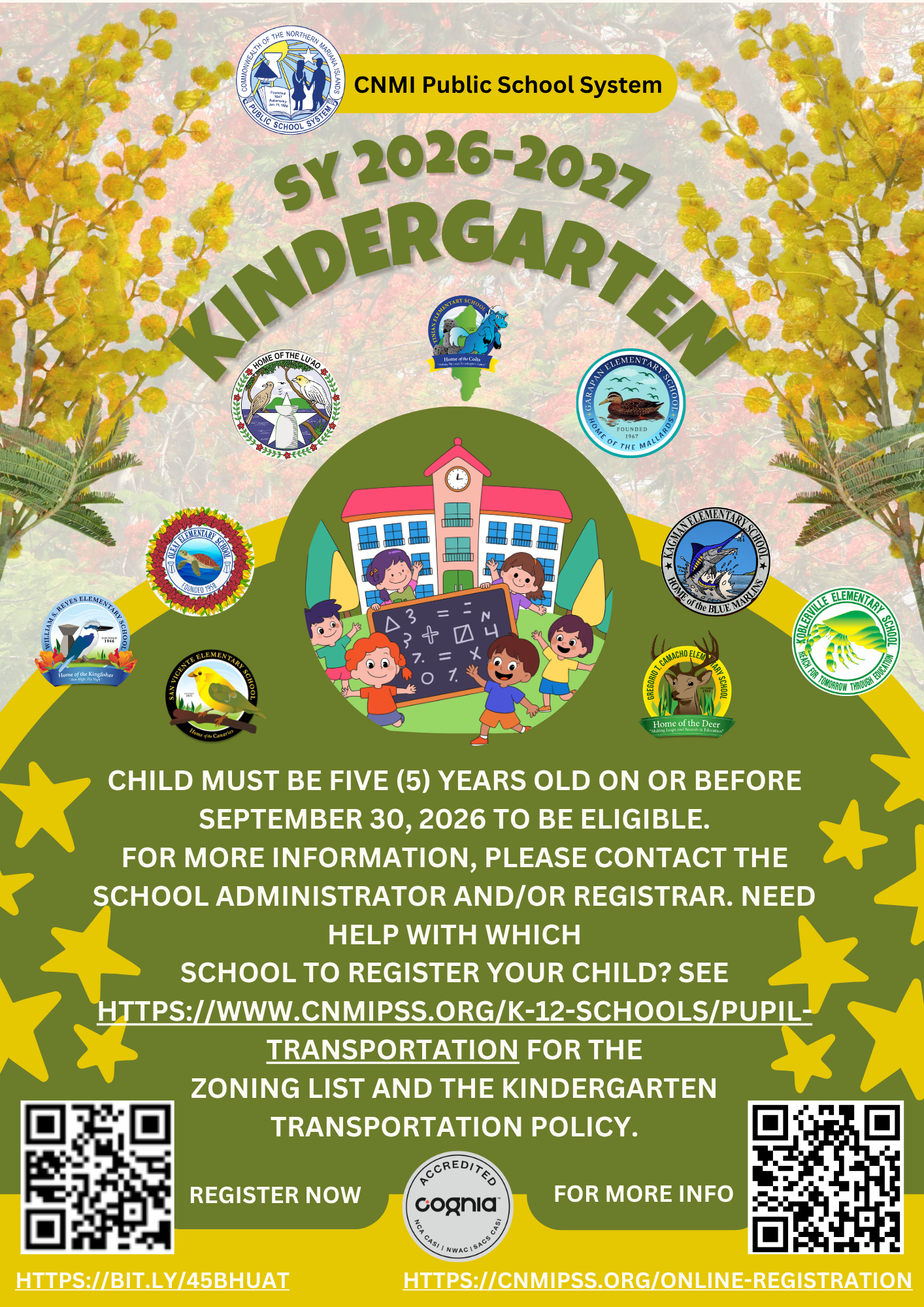 School Year 2026-2027 Kinder Registration Flyer